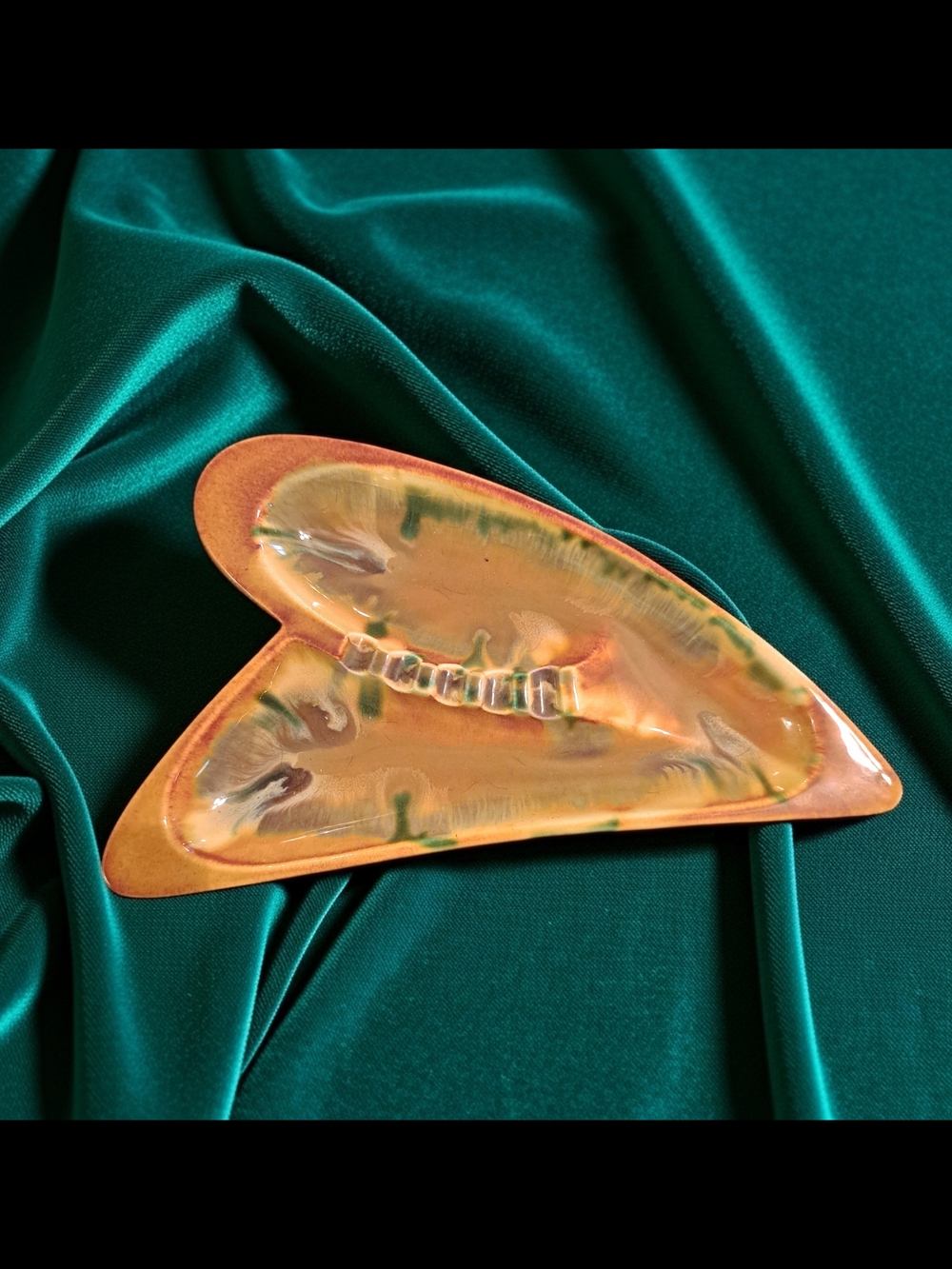 Royal Haeger 135 Ashtray Briar Agate Orange Green No Chips Or Cracks